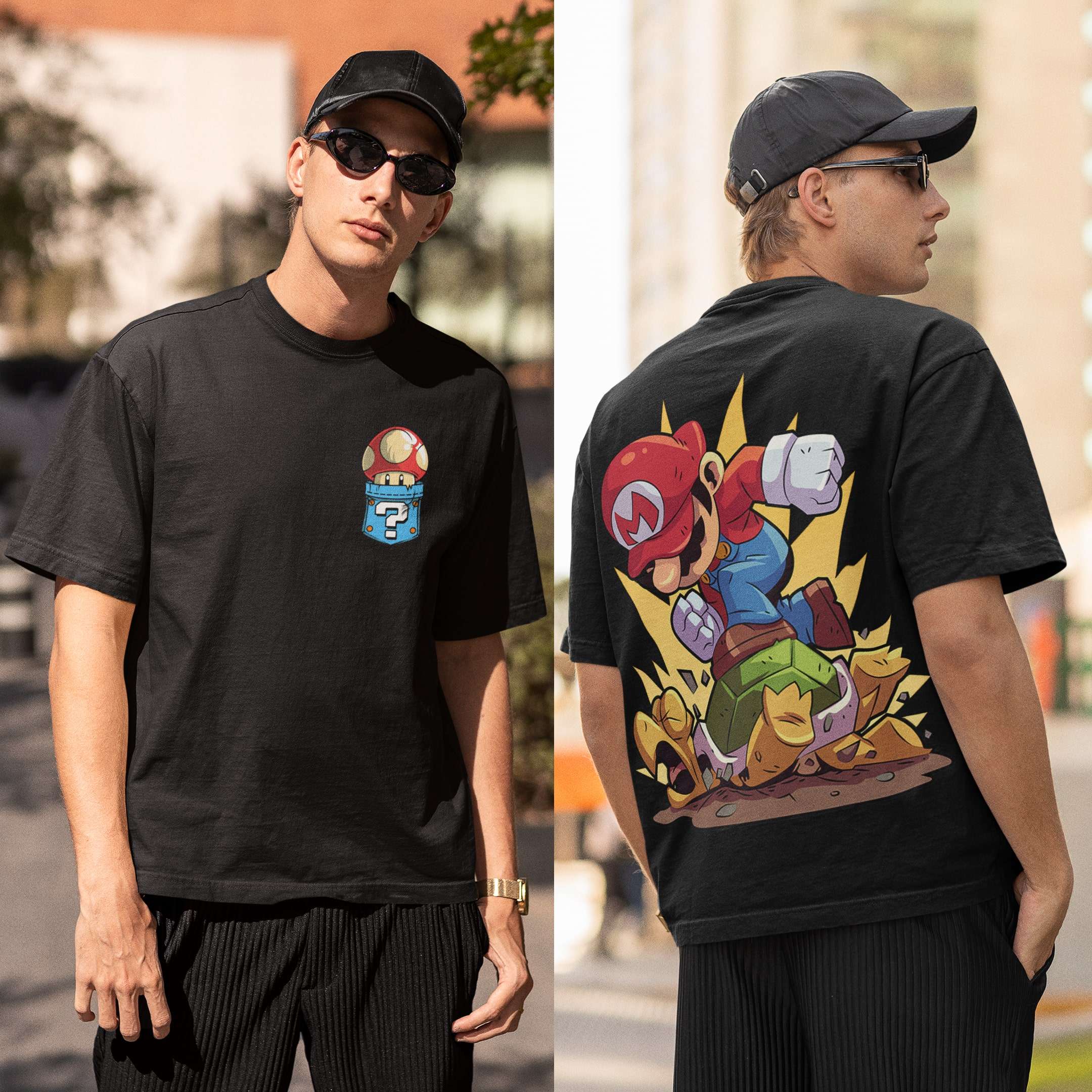 Black Mario Front and Back-min Oversized T Shirts Online
